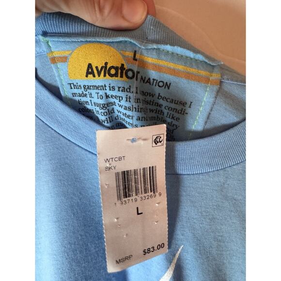 Aviator Nation Bolt Graphic Boyfriend Tee In Sky Blue Sz L NEW NWT $83 - Picture 4 of 9